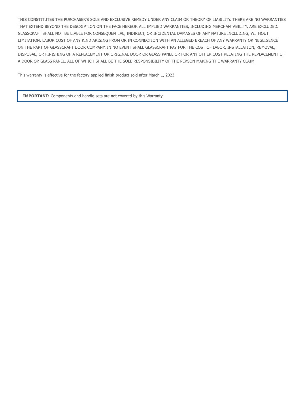 Glasscraft Finished Fiberglass Doors Warranty Pg 2